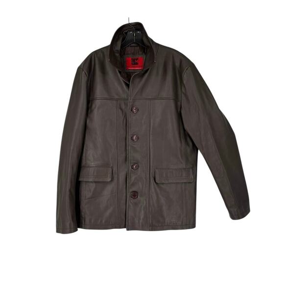 Leather Madness Brad Pitt Fight Club Button Front Leather Coat Mens Large Lined - Picture 1 of 11